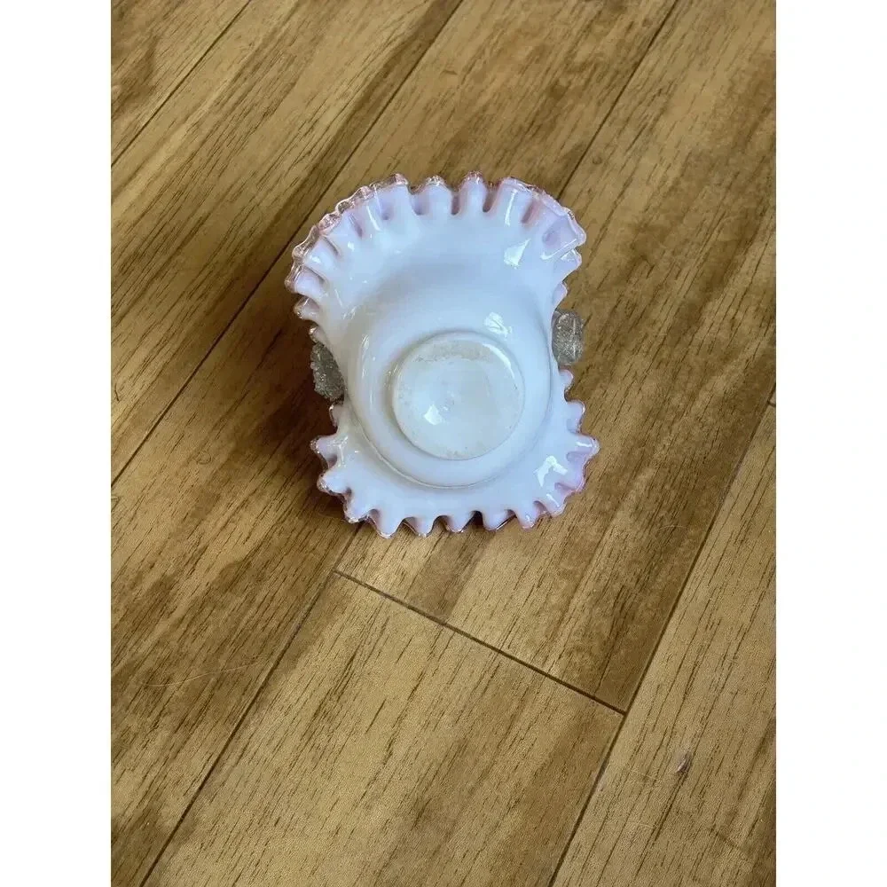 Steven And Williams Victorian Spangled Rose Art Glass Ruffled Basket Mica Thorn